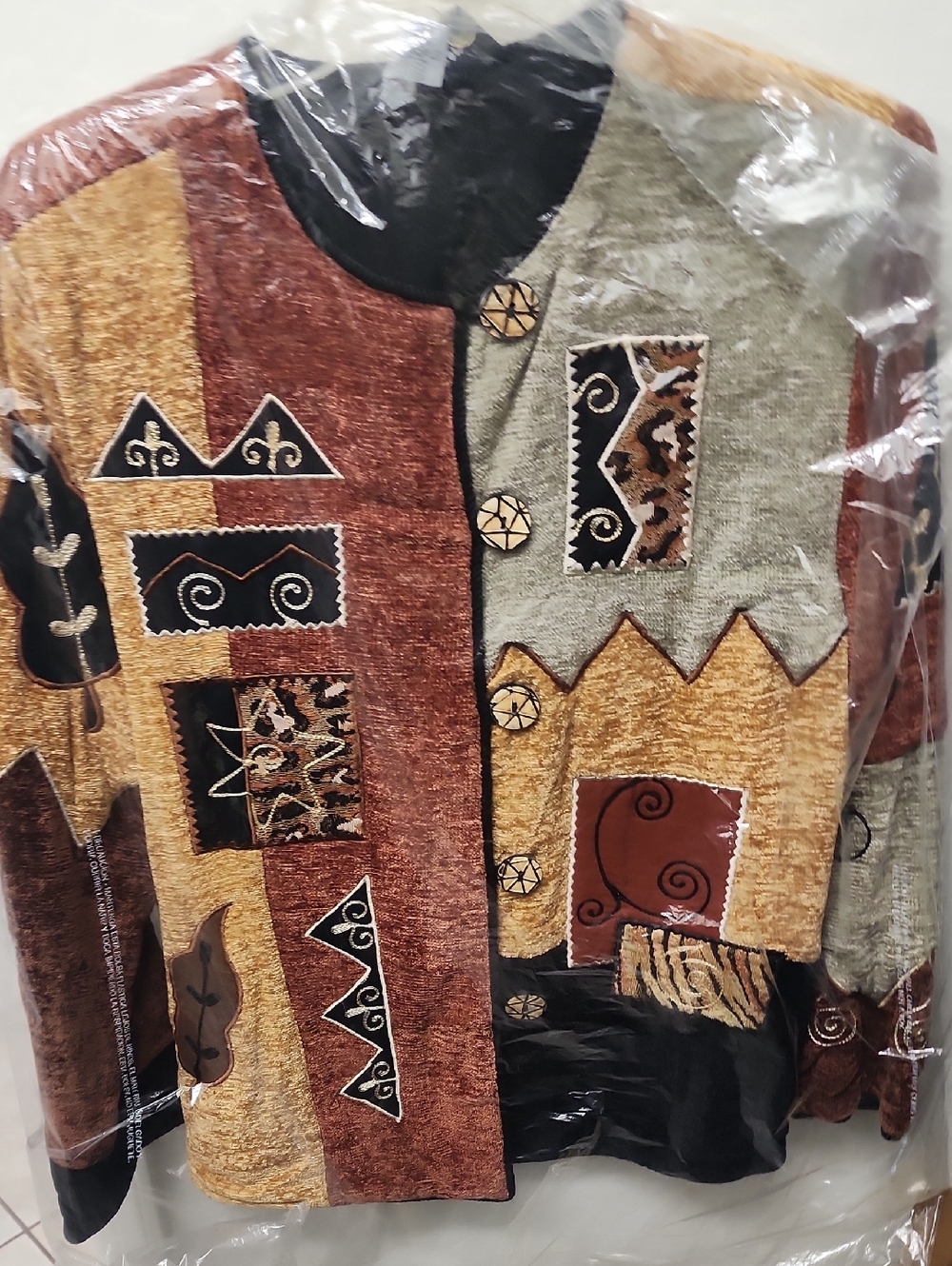 Boho Patchwork Button-Front Jacket in Multicolor